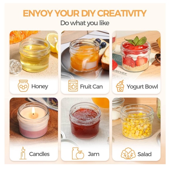 ComSaf Mini Mason Jars 4oz - 8 Pack, Regular Mouth Mason Jar w/Lids & Seal Bands - Picture 2 of 6